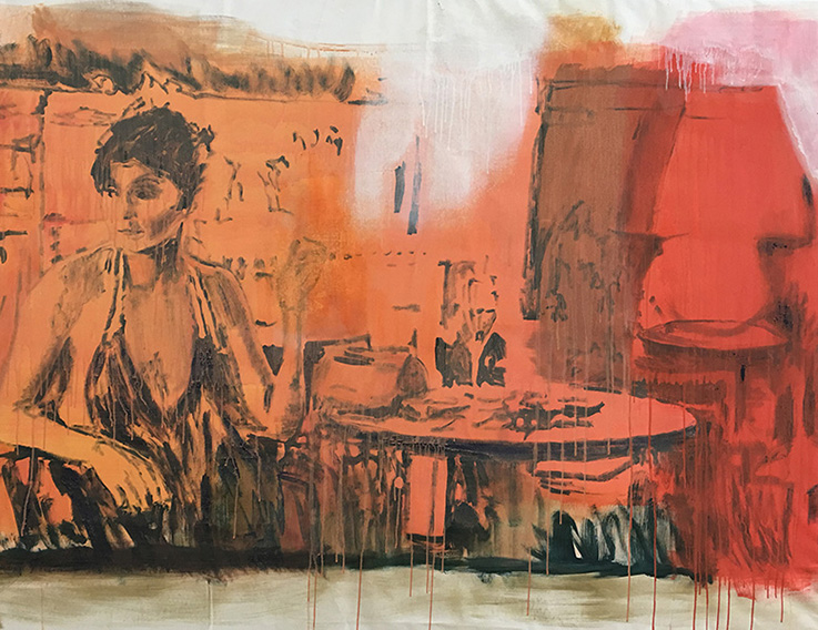 Pascale Ettlin, Freitag der 13., 21h24. Öl, Pigmente und Acryfarben auf Leinwand, 140 x 180 cm, 2016